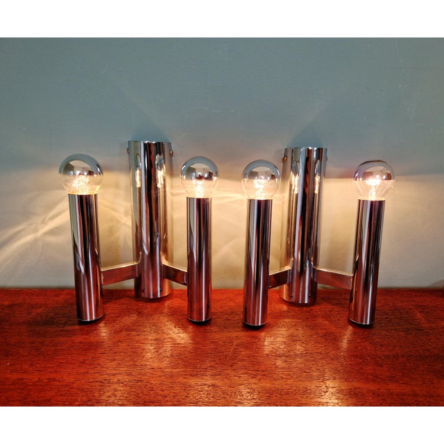 Double Tubular Wall Lights in Chromed Metal by Gaetano Sciolari for Boulanger, 1970s, Set of 2 For Sale - Image 13 of 15