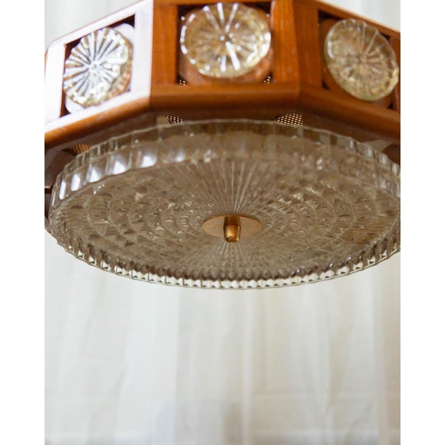 Wood 1960s Carl Fagerlund for Orrefors Teak & Glass Chandelier For Sale - Image 7 of 9
