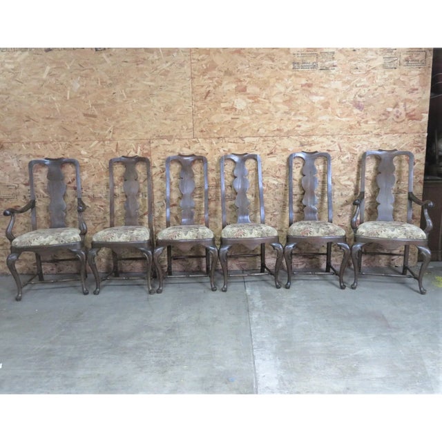 Set of 6 walnut Queen Anne style Dining Chairs , made in Italy, pegged construction, set consist of 2 arm chairs and 4...
