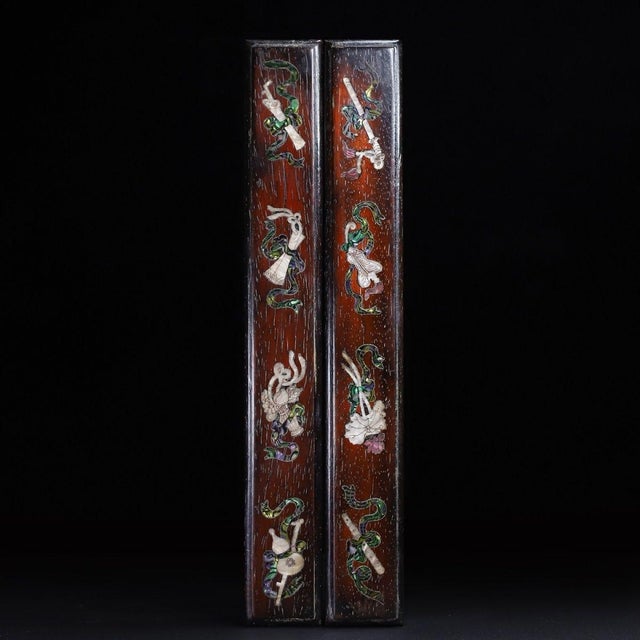 Traditional Late 19th Century Pair of Wooden Paperweights With Mother-of-Pearl Eight Treasures Inlay For Sale - Image 3 of 10