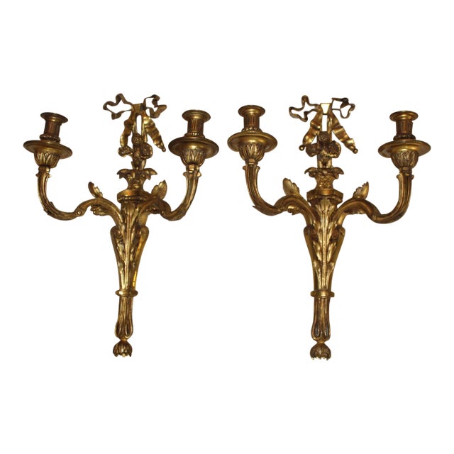 Louis XVI Sconces in Bronze Gilt - a Pair For Sale