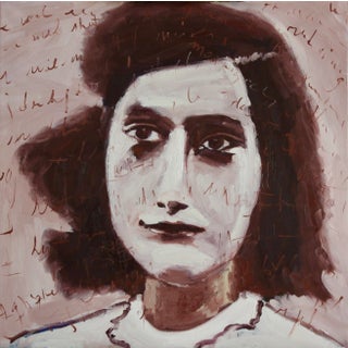 Modern Portraiture Anne Frank, Sepia Portrait (24″×24″, Original Oil on Canvas) For Sale