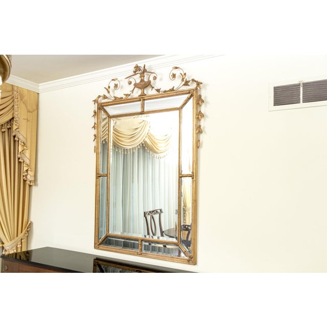 Hollywood Regency Monumental Friedman Brothers Louis XVI Giltwood Beveled Mirror – Urn & Garland Crest For Sale - Image 3 of 13