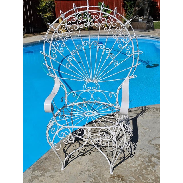Metal Vintage White Wrought Iron Peacock Armchair For Sale - Image 7 of 18