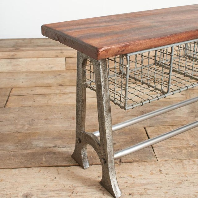 Bench with a lovely original hardwood wooden top salvaged from a Grammar school. The bench with 5 pigeon holes present has...
