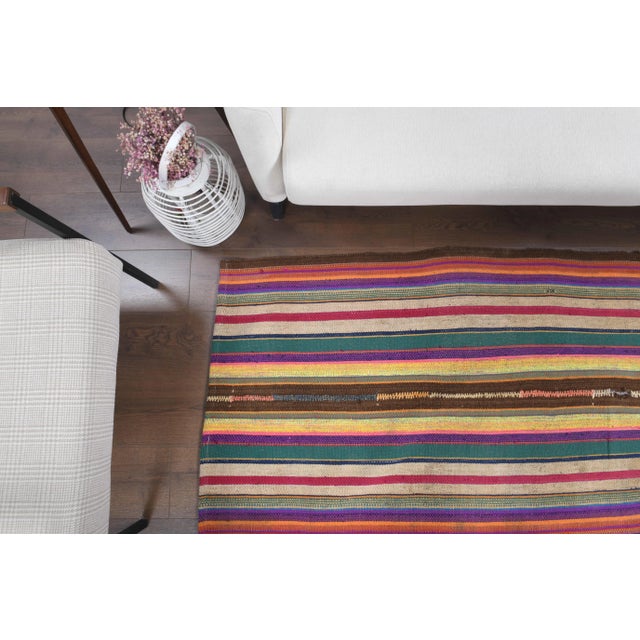 Textile Vintage Turkish Oushak Handmade Wool Cotton Beige Kilim Area Rug For Sale - Image 7 of 11