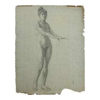 Ludwig Ernst Faber (1855–1913) Antique Neoclassical Female Nude Study, Charcoal on Toned Paper (1890) For Sale