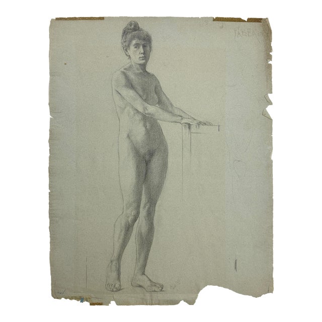 Ludwig Ernst Faber (1855–1913) Antique Neoclassical Female Nude Study, Charcoal on Toned Paper (1890) For Sale