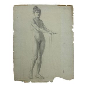 Ludwig Ernst Faber (1855–1913) Antique Neoclassical Female Nude Study, Charcoal on Toned Paper (1890)