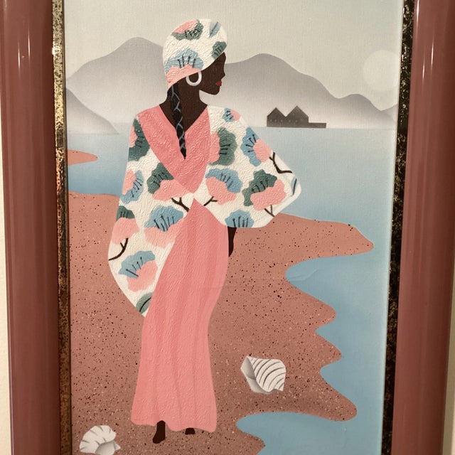 Postmodern Mid 20th Century Vintage Original African Woman Painting on Canvas Signed by Artist, Framed For Sale - Image 3 of 12