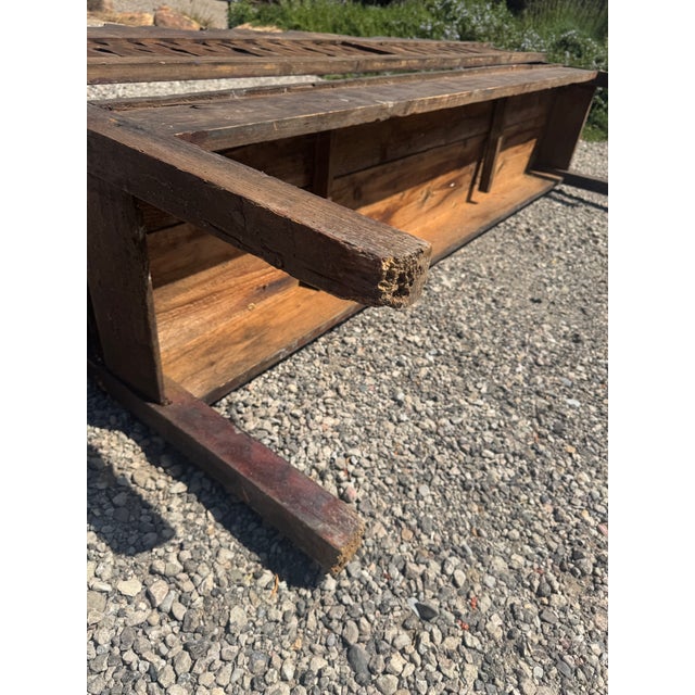 Brown Antique Wood Bench For Sale - Image 8 of 14