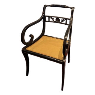 1940s Robert W. Irwin Regency Style Ebonized Armchair With Gilt Detailing For Sale