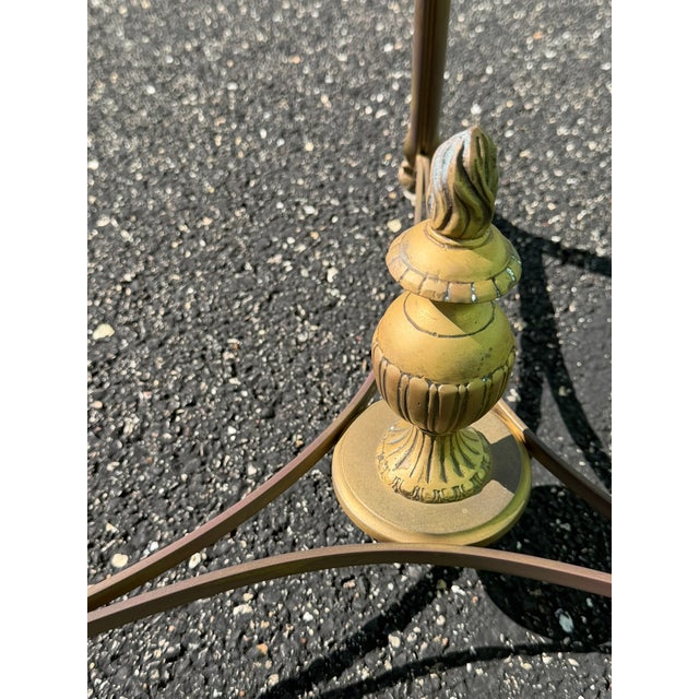 French Marble & Iron Side Table — Ornate Scrollwork Base • Two‑Tier Design For Sale - Image 3 of 11