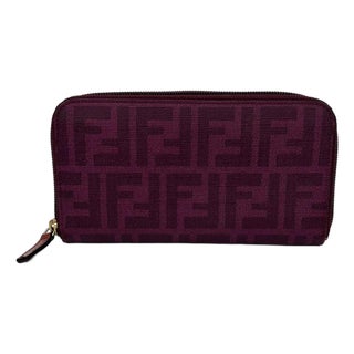 Mid 20th Century Fendi Purple Zucca Coated Canvas Long Wallet For Sale