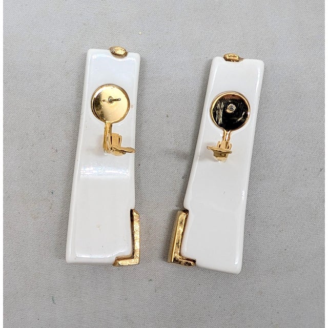 Vintage 1980s Signed Napier Modernist Goldtone & White Resin Pierced Earrings-2 Pieces For Sale - Image 10 of 10