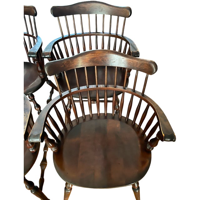 Set of 6 Vintage Bent Brothers Solid Maple Sack-Back Windsor Captain's Dining Chairs, Circa 1940s For Sale - Image 9 of 17