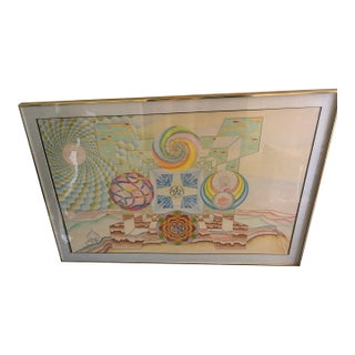 “Celestial Realities” 1972 Ivar Zapp Large Prismacolor Geometric Drawing Vorpal Gallery Sf For Sale