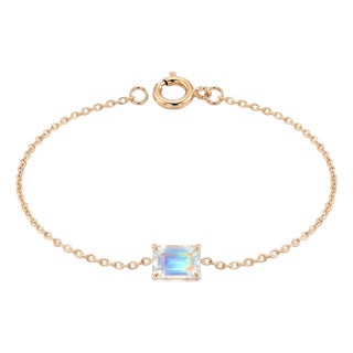 Dainty Emerald Cut Moonstone Bracelet | Solitaire Gemstone Minimalist Bracelet | Birthday Gifts for Her For Sale