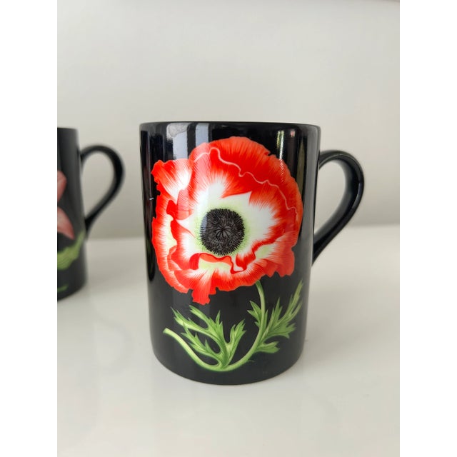 1980s Fitz and Floyd Porcelain Midnight Floral Coffee Mugs, Japan- Set of 4 For Sale In Miami - Image 6 of 12