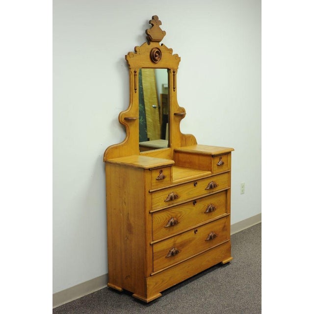 Antique Victorian Eastlake Carved Cottage Step Down Dresser Chest W