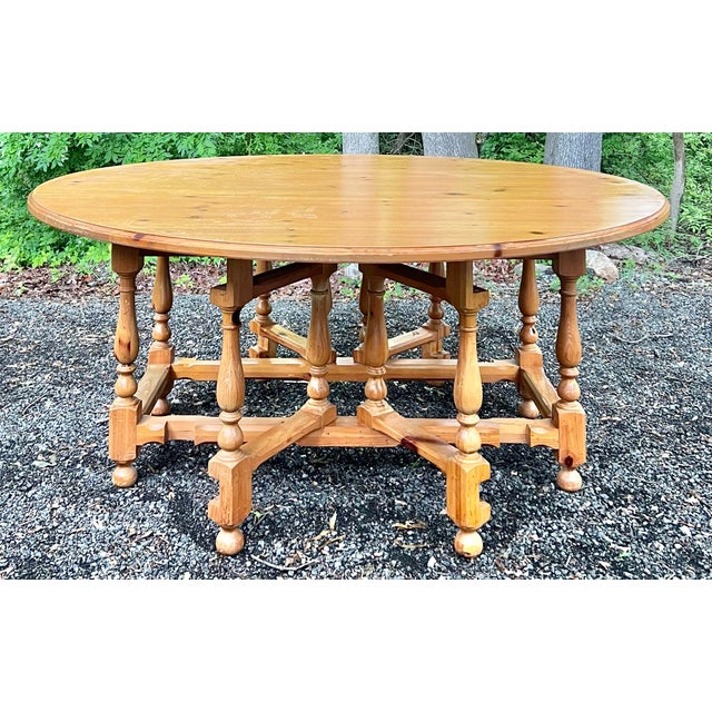 Pine Gate Leg Drop Leaf Harvest Dining Table For Sale - Image 4 of 10