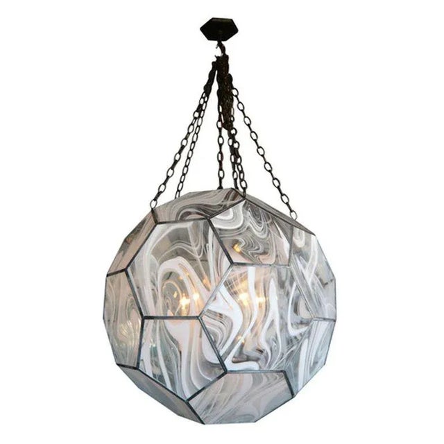 Hand-made stained glass pendant. White swirl glass, oil rubbed bronze chain and pentagon canopy includes 3' of chain....