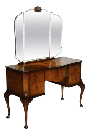 Vintage Queen Anne Style Legs Dressing Table with Large Mirror