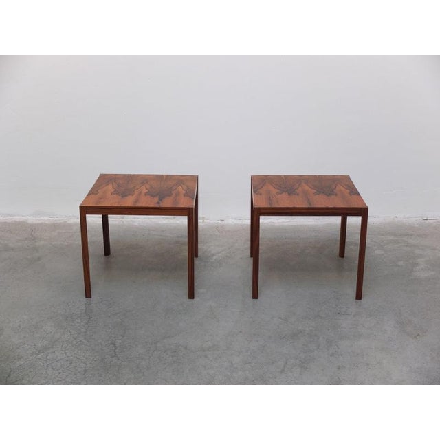 Rare and beautiful pair of side tables manufactured by Wilhelm Renz in Germany around 1960. Made of Brazilian Rosewood...