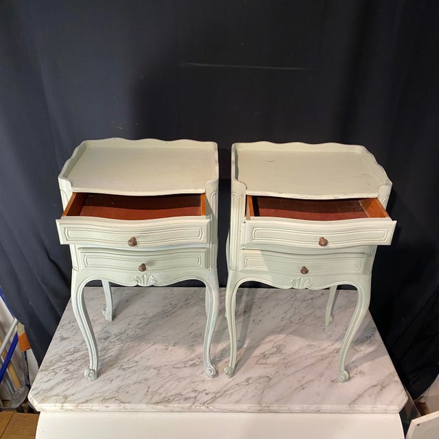 Antique French Painted 3 Drawer Louis XV Night Stands -a Pair For Sale - Image 4 of 13