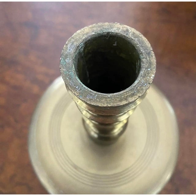 18th Century Dutch Brass Candlesticks With Mid Mounted Drip Trays - A Pair For Sale - Image 4 of 9