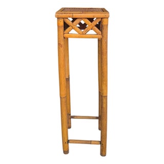Vintage Bamboo With Woven Rattan Top Plant Stand, Side, Drink Table For Sale