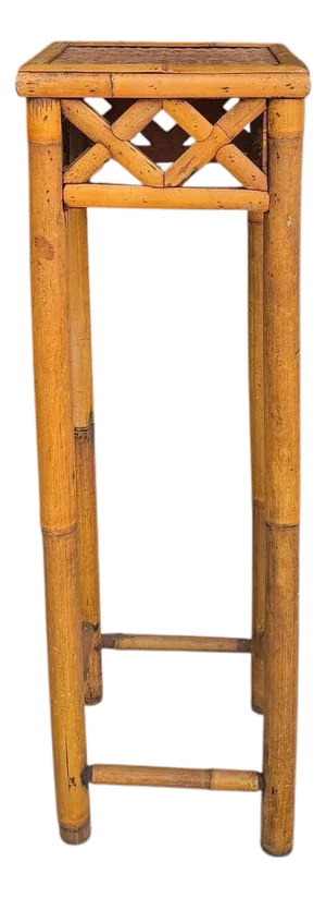 Vintage Bamboo With Woven Rattan Top Plant Stand, Side, Drink Table