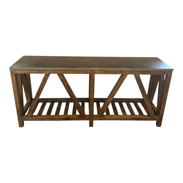 Wood Console Table With Stone Top For Sale