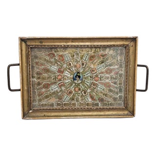 Wooden Tray with Cigar Bands, 1890s For Sale