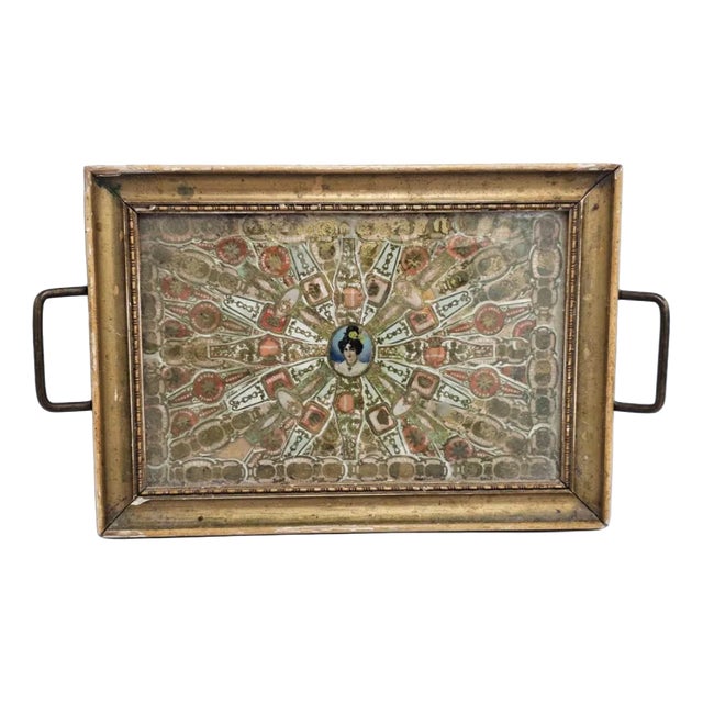 Wooden Tray with Cigar Bands, 1890s For Sale