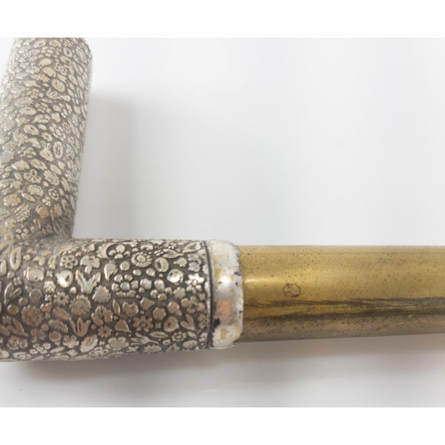 19th Century Silverplate and Brass Gadget Cane Walking Stick With