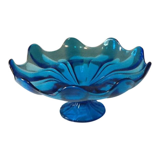 Vintage Viking Glass “Bluenique” Pedestal Petal Bowl Chairish