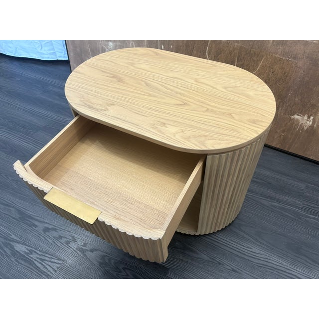 Rh Byron Open Nightstand – 32" Light Oak | American White Oak | Reeded Detail | Soft-Close Drawer For Sale - Image 9 of 18