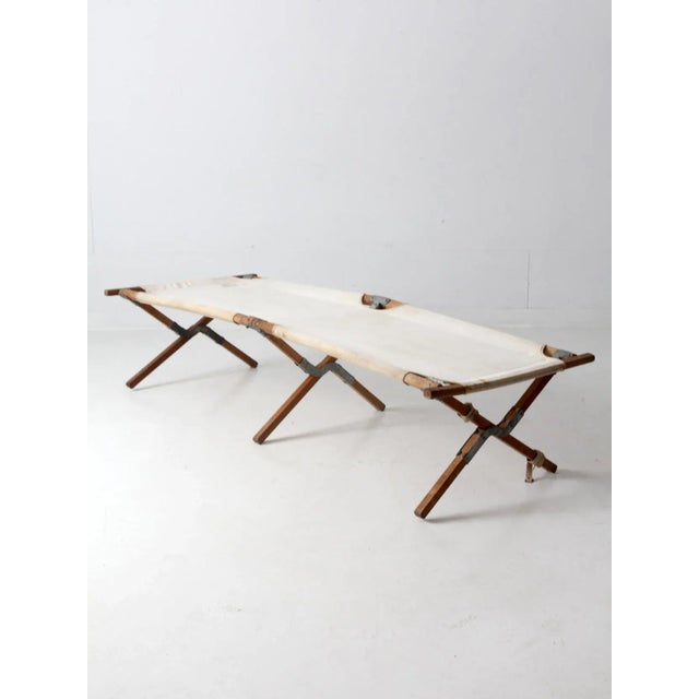 Vintage Wood & Canvas X-Frame Cot For Sale - Image 10 of 12