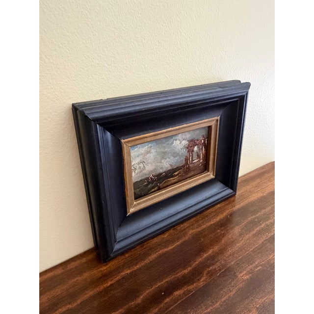 Grand Tour Antique Italian Capriccio Framed Oil Painting of Landscape With Ruins Attributed to Francesco Guardi For Sale - Image 3 of 11