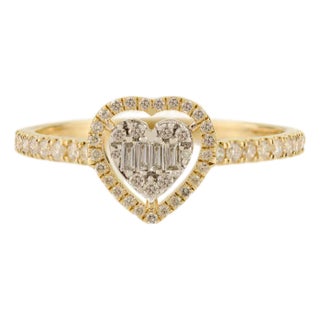 14k Yellow Gold Heart Diamond Engagement Ring Size 6 For Sale