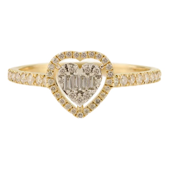 14k Yellow Gold Heart Diamond Engagement Ring Size 6 For Sale
