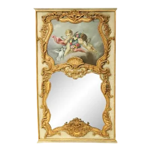 French Hand Painted & Gilt Decorated Trumeau Mirror
