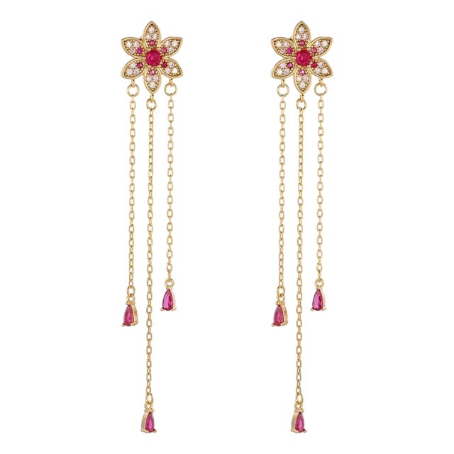 Blossom Glow Ruby Drop Earrings, A Pair For Sale