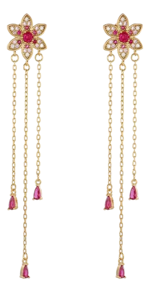 Blossom Glow Ruby Drop Earrings, A Pair