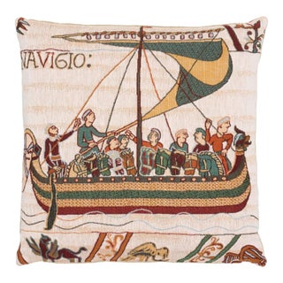 Bayeux Boat Tapestry Cushion With Feather Filler - 46 X 46cm For Sale