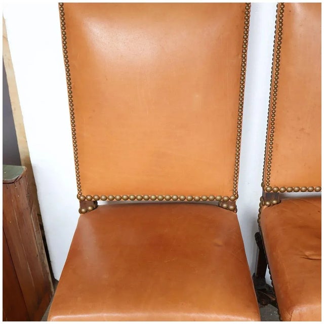 French Renaissance Revival Leather Dining Side Chairs - Set of 4 For Sale - Image 4 of 13