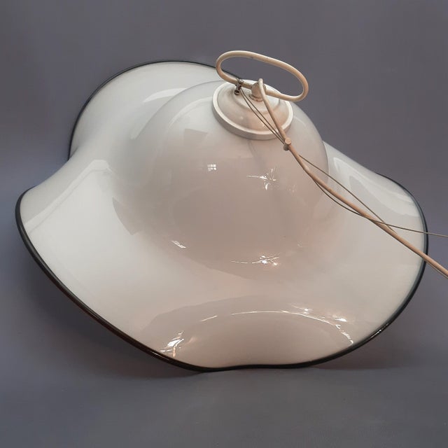 Fantastic Murano glass suspension chandelier, particular white handkerchief design with black/brown edging, excellent...