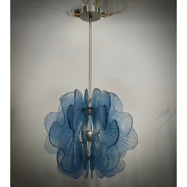 Murano Aqua Blu Glass Chandeliers and Pendant in the style of Fontana Arte, 1990s For Sale - Image 9 of 10