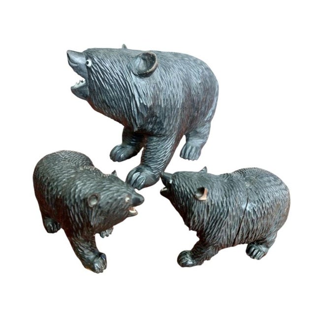 A set of carved "French" black forest bears. Beautiful wood carvings from the 1940s-1950s. The manual labor was done in...